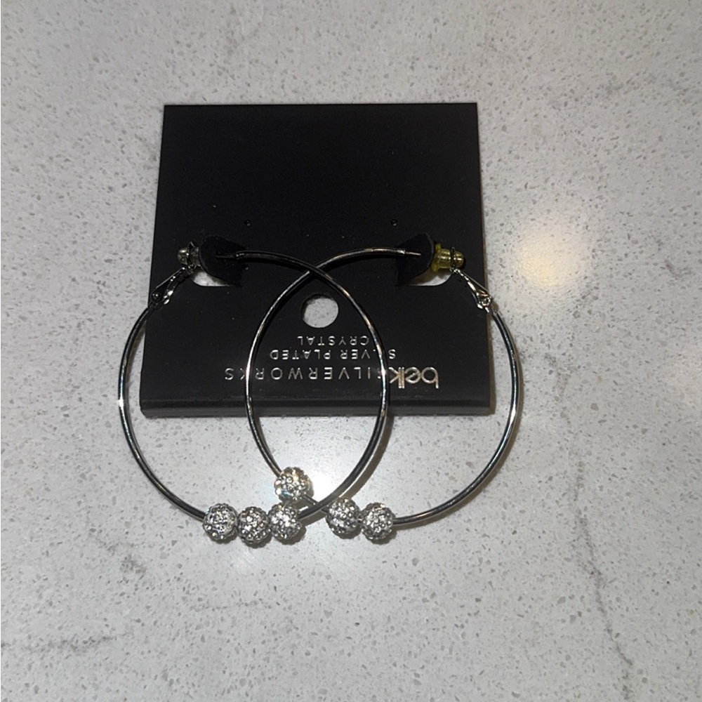 Silver Crystal Hoop Earrings by BKE